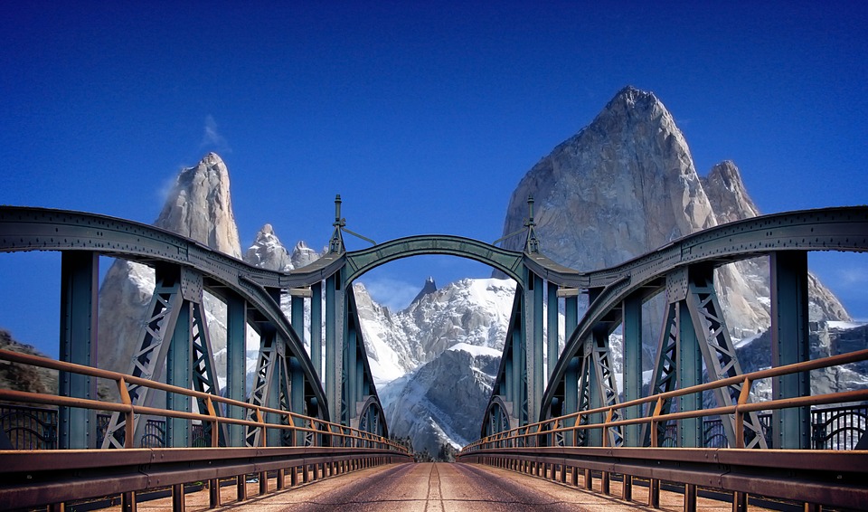 mountains, bridge, travel