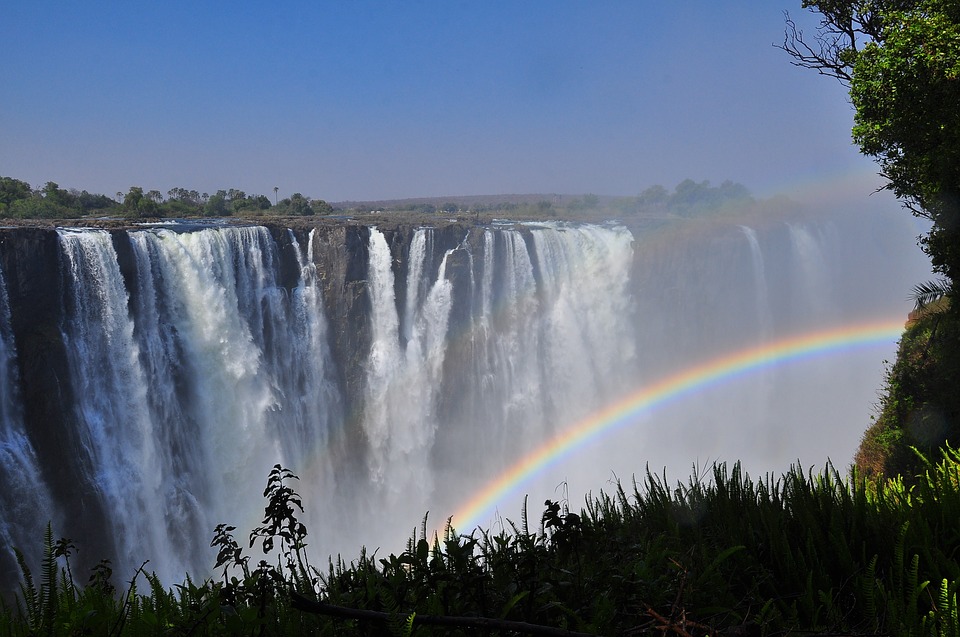 rainbow, waterfall, water