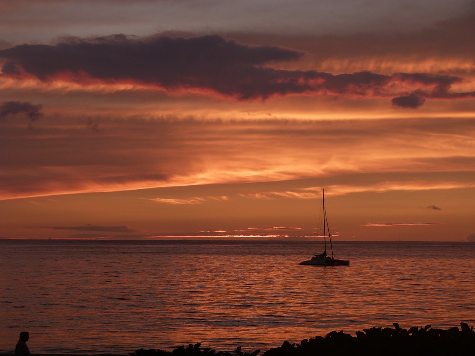 maui, sailboat, sunset
